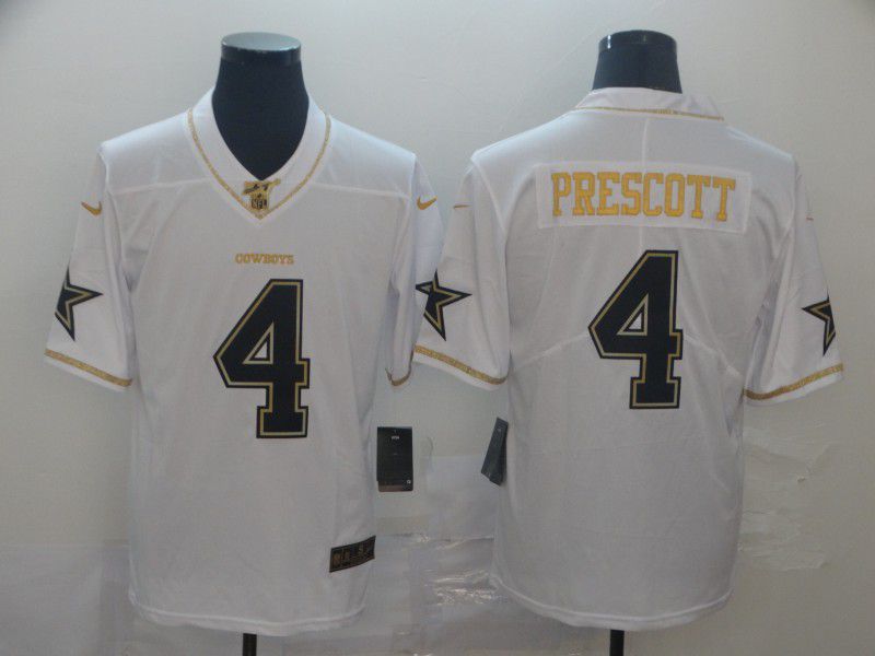 Men Dallas cowboys 4 Prescott White Retro gold character Nike NFL Jerseys
